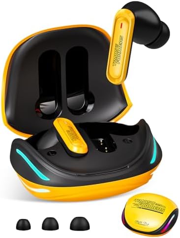 Transformers Official Bumblebee Wireless Gaming Earbuds, Bluetooth 6.0 Headphones, Open Mech Case with LED Lights, 24H Battery, IPX3 Waterproof, in-Ear Headphones for iPhone Android - Yellow
