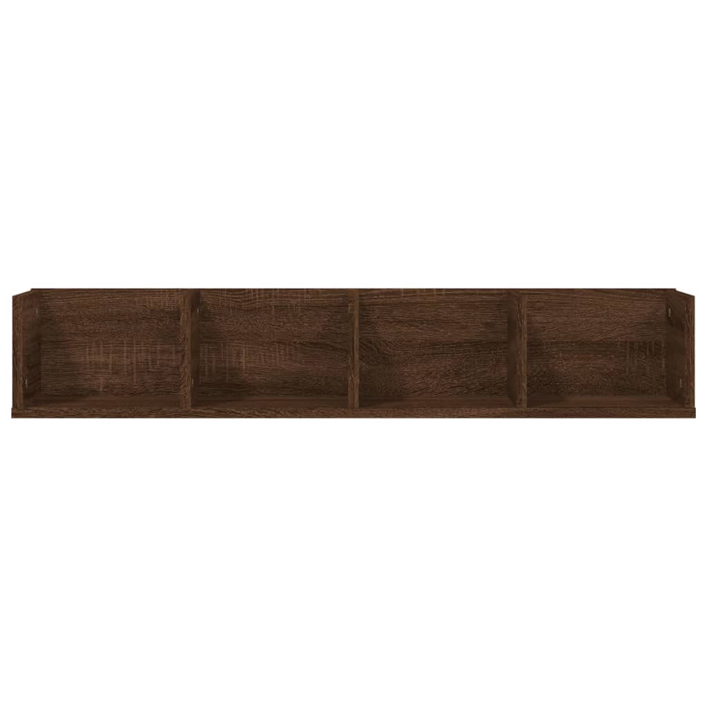 Scaffale da parete in rovere marrone, 100 x 18 x 18 cm, 4 scomparti per CD e DVD nizat, scaffale in legno multistrato per raccolta musicale, design moderno