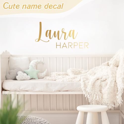 Boao Personalized Name Wall Decal Large Cursive Letter Stickers Big Alphabet Custom Stickers Nursery Wall Decal for Backdrop Bedroom Home Classroom DIY(Complete Name Chic,Gold,Extra Large) - 2