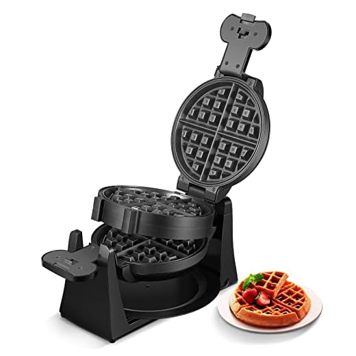 Máquina de waffle dupla flip de 180°, ferro de waffle belga 1400W, 8 fatias, placas giratórias e antiaderentes, bandeja de gotejamento removível, alça de toque frio, preto