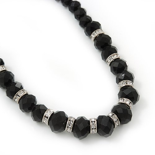 Conjunto de Collar y Pendientes de Cristal Negro Vidrio Gargantilla con Pulsera Flexible Mujer 4