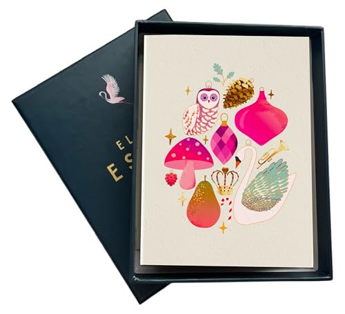 Image of Elena Essex Blank Note Card 12 Pack /Cards and Envelopes / 3.75 x 5.2 Inch Greeting Cards Cards for All Occasions /Christmas Design Blank Notecards / 300 Gsm Gold Foil Embossed Blank Cards