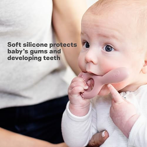Image of ezpz Oral Development Tools (3 Pack in Blush) - 3 Months+ - Non-Slip Loop, Smile and Stick 100% Silicone Tools - Prepare for Chewing + Solids - Baby-Led Weaning Supplies
