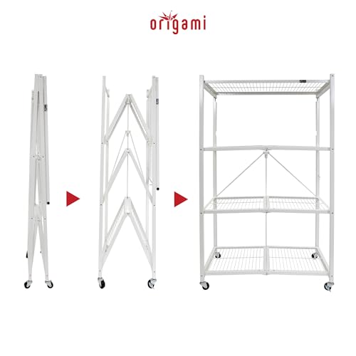 Image of Origami 4-Pack R5 Storage Rack, 4-Tier Heavy-Duty Foldable Steel Shelf with Wheels, White