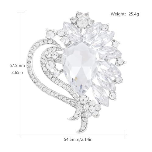 Image of LAXPICOL Vintage Austrian Crystal Elegant Heart Flower Brooch Pin For Women Wedding Broach Pin