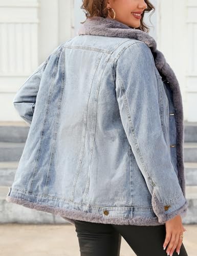 Bellivera Women'S Denim Jacket Sherpa Fleece Lined Coats Faux Fur Warm Fall Jean Trucker Outerwear 22735 Black M thumb #4
