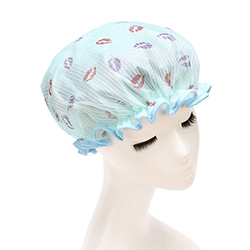 Shintop Brand New Shower Cap Women's Waterproof Double-deck Elastic Shower Hat for Bath Spa (Blue Lips)