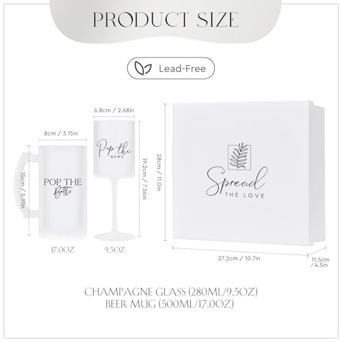 Image of AW BRIDAL Engagement Gifts for Couples 2026, Frosted Glass Champagne Flute and Beer Mug Set, Newly Engaged Gift for Her & Him, Bride and Groom Toasting Glasses for Wedding, Anniversary, Bridal Shower
