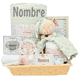 Mababyshop Canastilla Bebé Personalizada Menta con Manta Bordada y Chupete (Verde)