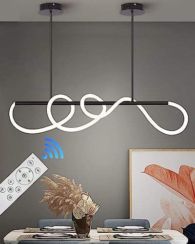 DIY Kitchen Island Lighting, 3-Color LED Dining Room Light Fixture, 43.3" Adjustable Height Modern Linear Chandelier, 90" Light Source Island Lights for Kitchen, Black Chandeliers for Dining Room 40W