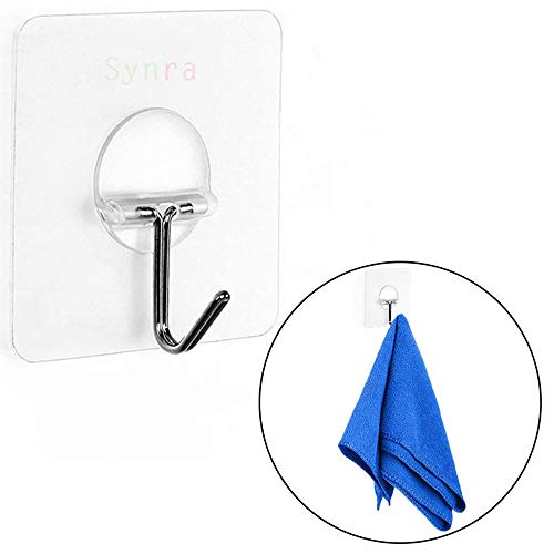 SYNRA Wall Hooks, Transparent Adhesive Hangers, Rotatable Stainless Steel Hooks, Easy Installation & Reusable, Works on Ceramic, Marble, Glass, Metal (Self Adhesive Hooks, 8, Count) image 3