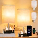 Lámparas de Mesa Recamara y Buró Con Bombilla,Lámpara de Mesita Control Táctil,Lámpara de Buró,2 Puertos USB (A+C) y...