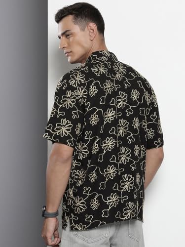 Image of The Indian Garage Co Men Relaxed Fit Textured Half Sleeves Cuban Collar Resort Wear Shirt