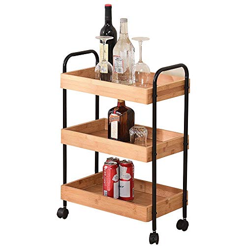 3 Nivel Carro Bandejas con Ruedas,Amarillo Madera Carros de Peluqueria Profesional para Sofá Dormitorio Hogar Dormitorio