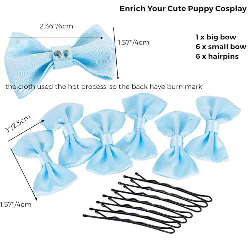 Image of Half and Half Long Blonde Blue Braid Anime Cute-Puppy Cosplay Wig with Bangs Kawaii Lolita Costume Wigs + Bow + Hairpins for Women Halloween Party