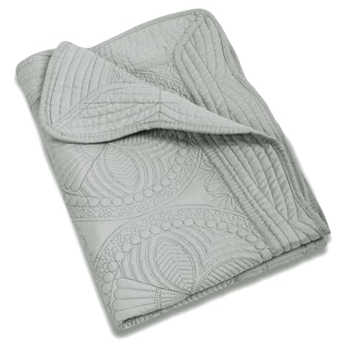 MONOBLANKS Baby Quilt Personlized Monogram Lightweight Embossed Scalloped Throw Blanket Four Seasons (Gray)