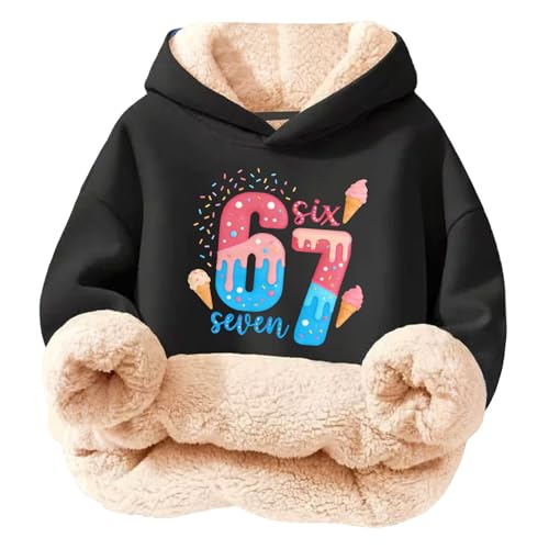 Genérico Sudadera Niña Agradable Sudadera con Capucha Sin Bolsillo para Niños con Estampado del Número 67 Forro De Lana De Cordero Medida 3-16 Años Aire Libre Detalles Finos
