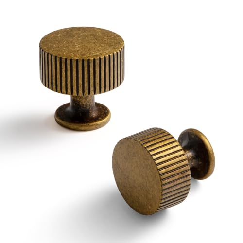 Goo-Ki Vintage Retro Antique Brass Zinc Alloy Cabinet Large Knob - Single Hole Striped Decorations Cabinet Pull Hardware for Bedroom, Kitchen, 12 Pack