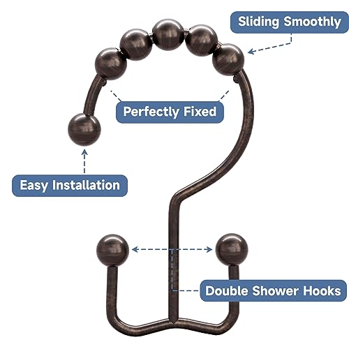 Image of Titanker Shower Curtain Hooks Rings, Rust Resistant Metal Double Glide Shower Hooks Rings for Bathroom Shower Rods Curtains, Set of 24 Hooks - Bronze