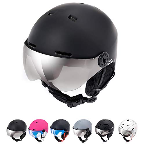 Skihelm met Vizier voor Heren Dames Jongen Meisje Kid Kinderen - Verstelbaar Skiën Snowboard Sneeuwsport Winter Snowboardhelm Helmvizier Skibrillens (M (55-58cm), zwart)