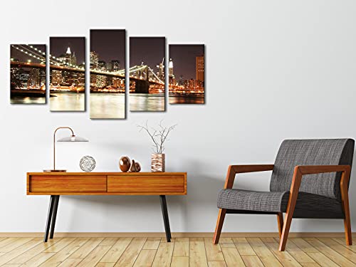 Wieco Art 5 Piece Giclee Canvas Prints Wall Art The Brooklyn Bridge Landscape Pictures Photo Paintings For Living Room Bedroom Home Decorations Modern Stretched And Framed City Skyline Art Work #TOP2