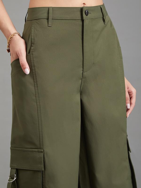 Image of GO COLORS Mostlysane Collection Polyester Cargo Pant for Women | Lightweight, Mid Rise, 4 Pockets