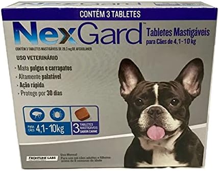 Antipulgas E Carrapatos Nexgard 28,3 mg para 4 a 10kg 3 cp