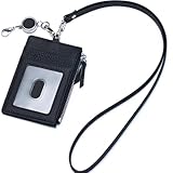Leather Badge Holder with Lanyard, Lanyard Wallet for Women & Men, Leather Lanyards for id Badges, Women's ID Case with Zipper Pocket for Teacher Nurse Student (Black)