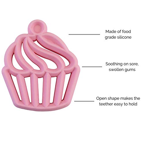 Image of Itzy Ritzy Silicone Baby Teether - BPA-Free Infant Teether with Easy-to-Hold Design & Textured Back Side to Massage & Soothe Sore, Swollen Gums - Teething Toy for 3 Months & Up - Cupcake