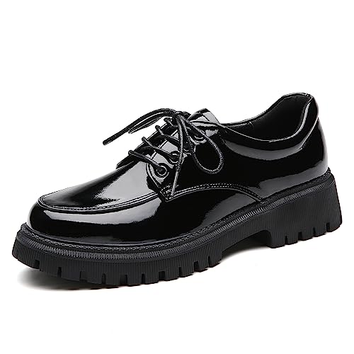 Image of Womens Black Oxford Work Shoes, Comfortable Lace-Up Casual Dress Footwear