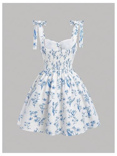 OYOANGLE Girl's Boho Floral Print Criss Cross Ruffle A Line Dress Ruched Vacation Holiday Sundress2