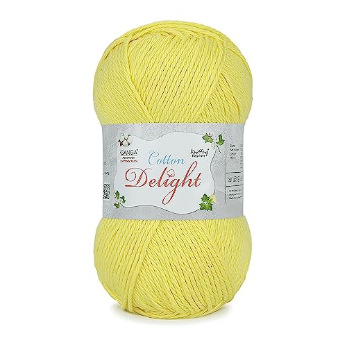 Image of Ganga Acrowools Cotton Delight, Dk Weight Cotton Yarn, Oekotex Class L Certified 100G, 169M COD033 Lemon