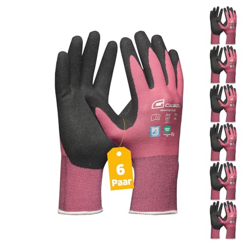 Gebol Master Flex Lady Lot de 6 paires de gants de travail pour femme - Gants de montage revêtus de nitrile avec forte adhérence - Testés dermatologiquement - Parfaits pour les travaux de précision