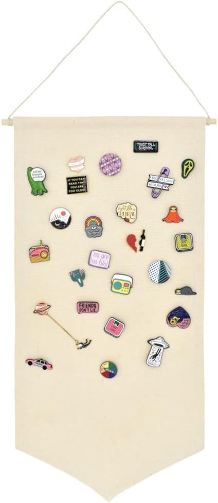 Wall Hanging Brooch Jewelry Storage Case Canvas Display Stand Enamel Pin Badges Buttons Display Banner Holder Earrings Necklace Glitter Pin Collection Organizer - 0Ff-White S