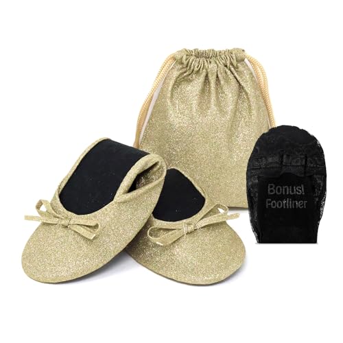 Silky Toes Sparkly Foldable Flats for Women | Glitter Ballet Shoes for Wedding Parties Events & Bride | Purse Slippers