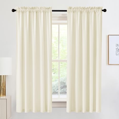Image of RYB HOME Ivory Velvet Curtains for Bedroom - Soft Farmhouse Window Decor Room Darkening Thermal Insulating Drapes for Living Room Dining Home Office, Width 52 x Length 72 inch, 1 Pair | Soft Farmhouse, Room Darkening, ThermaLInsulating, for Dormitory & Laundry, Ivory, W52 x L72, 1 Pair