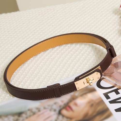 Women Skinny Leather Belt - Adjustable Dress Belt with Gold Buckle - Image 5