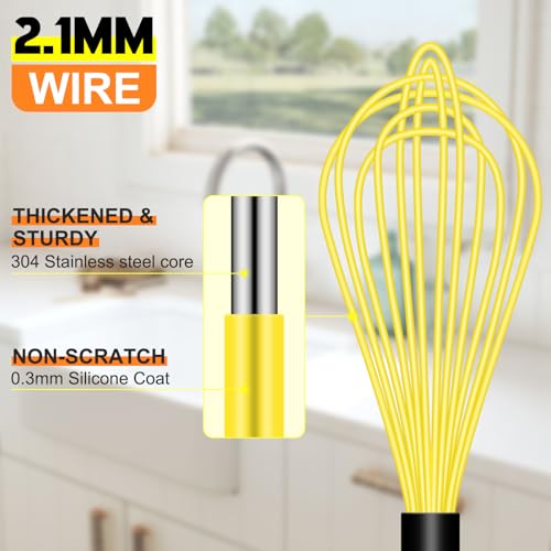 Image of HOTEC 4 Pieces Silicone Whisks Set, Wire Balloon Whisks for cooking Egg Beater, Non-slip Handle Whisk for Non-stick Cookware Perfect for Cooking, Stirring, Beating and Blending,Multicolor