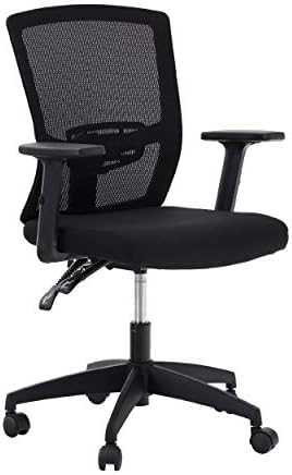 Office Chair Ergonomic Home Desk Chair Mid Back Mesh Computer Chair with Lumbar Support Executive Stool with Adjustable Armrest & Seat Cushion Rolling Swivel Desk Chair (Adjustable Armrest, Black)