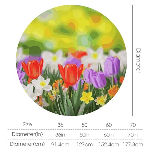 Nappe ronde fleurs printanières 127x127 cm lavable pour table de fête