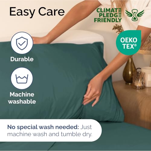 Image of Cal King Size 4 Piece Sheet Set - Ultra Soft & Cooling Sheets - Dusty Teal | Fits 8 Inch to 16 inch Mattress, Wrinkle Free & Fade Resistant with Deep Pockets, Breathable, Comfy Hotel Luxury Bedding