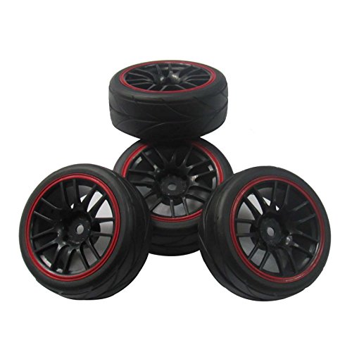 Hobbypower 12mm Hub Wheel Rims & Rubber Tires for RC 1/10 on-Road Touring Drift Car (Pack of 4 pcs)