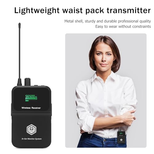 Image of W IN-MIX EM100 UHF Wireless in-Ear Monitor System 1 Bodypacks Mono IEM System, PLL Technology, 300ft Range, Ultra-Low Latency for Live Stage, Recording Studio & Musicians