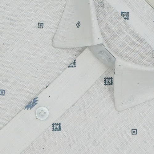 Image of GHPC Cotton Linen Printed Half Sleeves Regular Fit Formal Shirt for Men