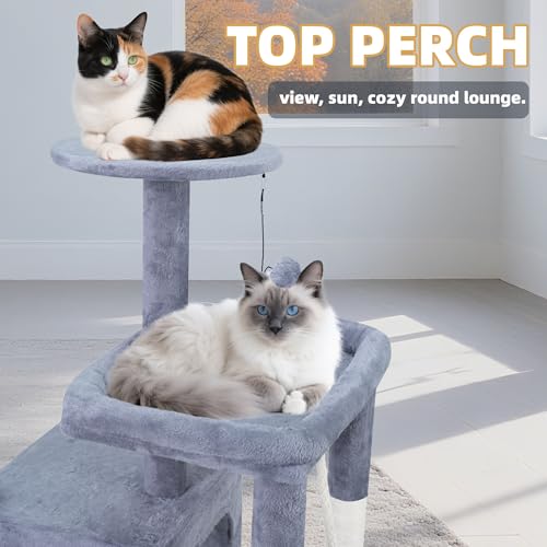 TWDEPART 37.5" All-in-One Cat Tree Tower with Scratching Board & Posts Cozy Sleeping Perch Hammock and Toy Balls,Grey - Image 3