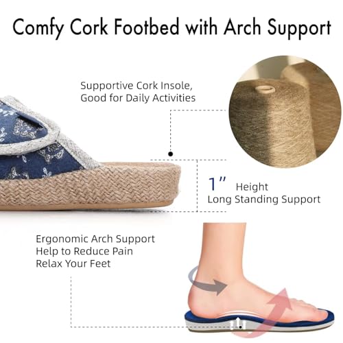 Women Slippers with Cork Insole Arch Support Adjustable Indoor Slides Rubber Sole4