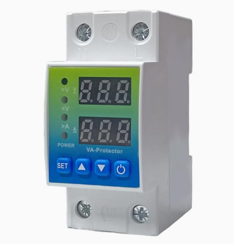 Automatic Over & Under Voltage and Over Load Protection (Adjustable Setting) with Auto Re-Connect LED Display Standard Din-Rail Mounted Single Phase 220V, 63A (13.8kW) Voltage Protector-image-1