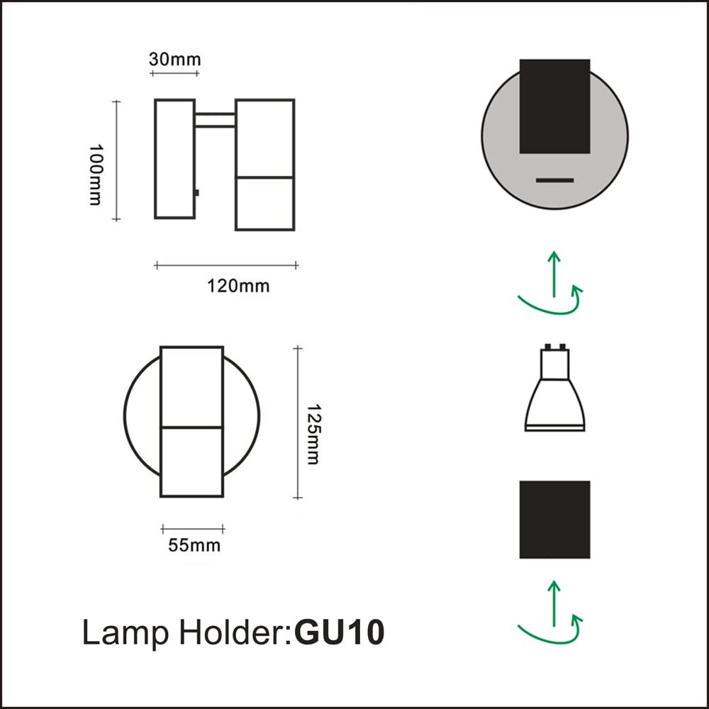 Schwarz Wandlampe mit Schalter,2 Pack Holz Wandleuchte Retro Wandspot aus Aluminium Lampenschirm Drehbar,Wandleuchte innen Kompakt Bett Schlafzimmer Wohnzimmer,GU10
