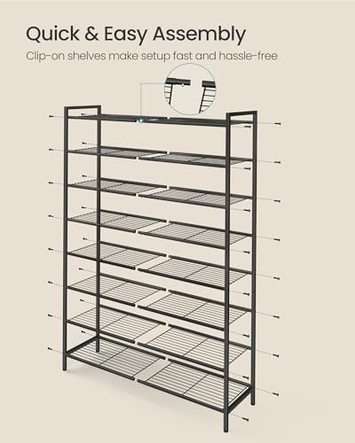 Image of SONGMICS Metal Shoe Rack, Free Standing Shoe Organizer for Entryway Closet Garage Small Spaces, Heavy-Duty Slim Steel Storage Shelf, 8-Tier, Fits 32-40 Pairs, Black ULMR048BP01