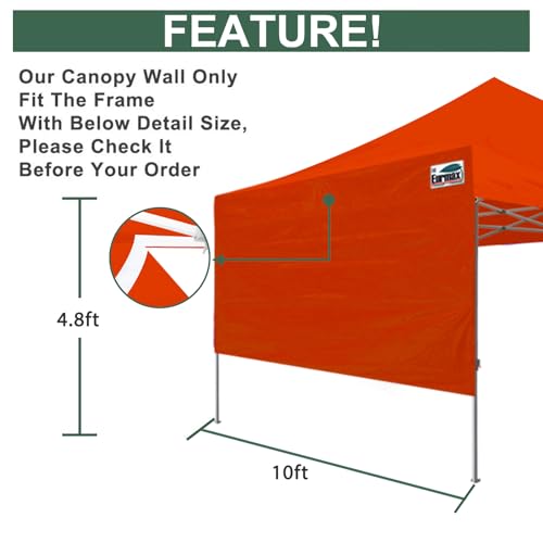 Image of Eurmax USA 10x4.8 Pop Up Canopy SunWall-UV Protection for Tents,Blocks Sunlight&Wind,Water Resistant Side Wall Only,Easy Hook & Loop Installation,Fit for 10FT Straight Leg Shelters&Gazebo,Orange